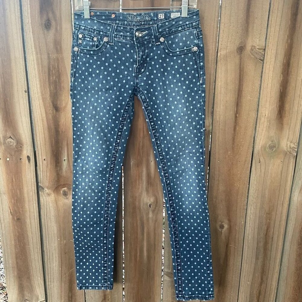 MISS ME POLKA DOT SKINNY JEANS 27 Rhinestone Bling
